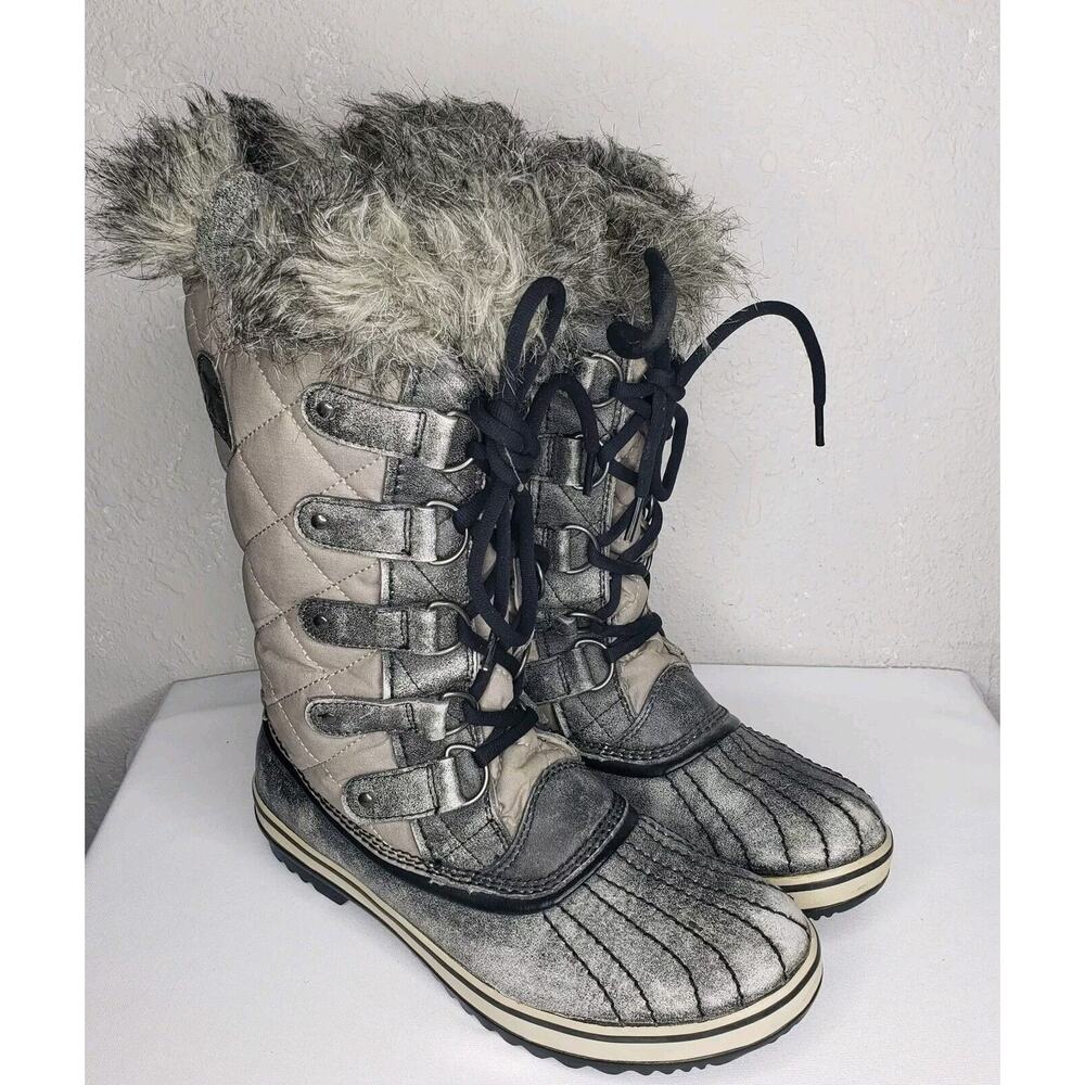 Sorel Tofino Distressed Womens 8.5 Gray Waterproof Lace Up Faux Fur Winter Boots - Picture 13 of 13